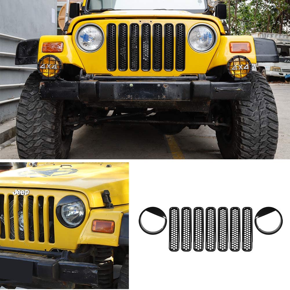 Bestmotoring Jeep TJ ABS Car Front Center Grille Insert Covers, Car Grille Guards Decorative Cover for Jeep Wrangler TJ 1997-2006