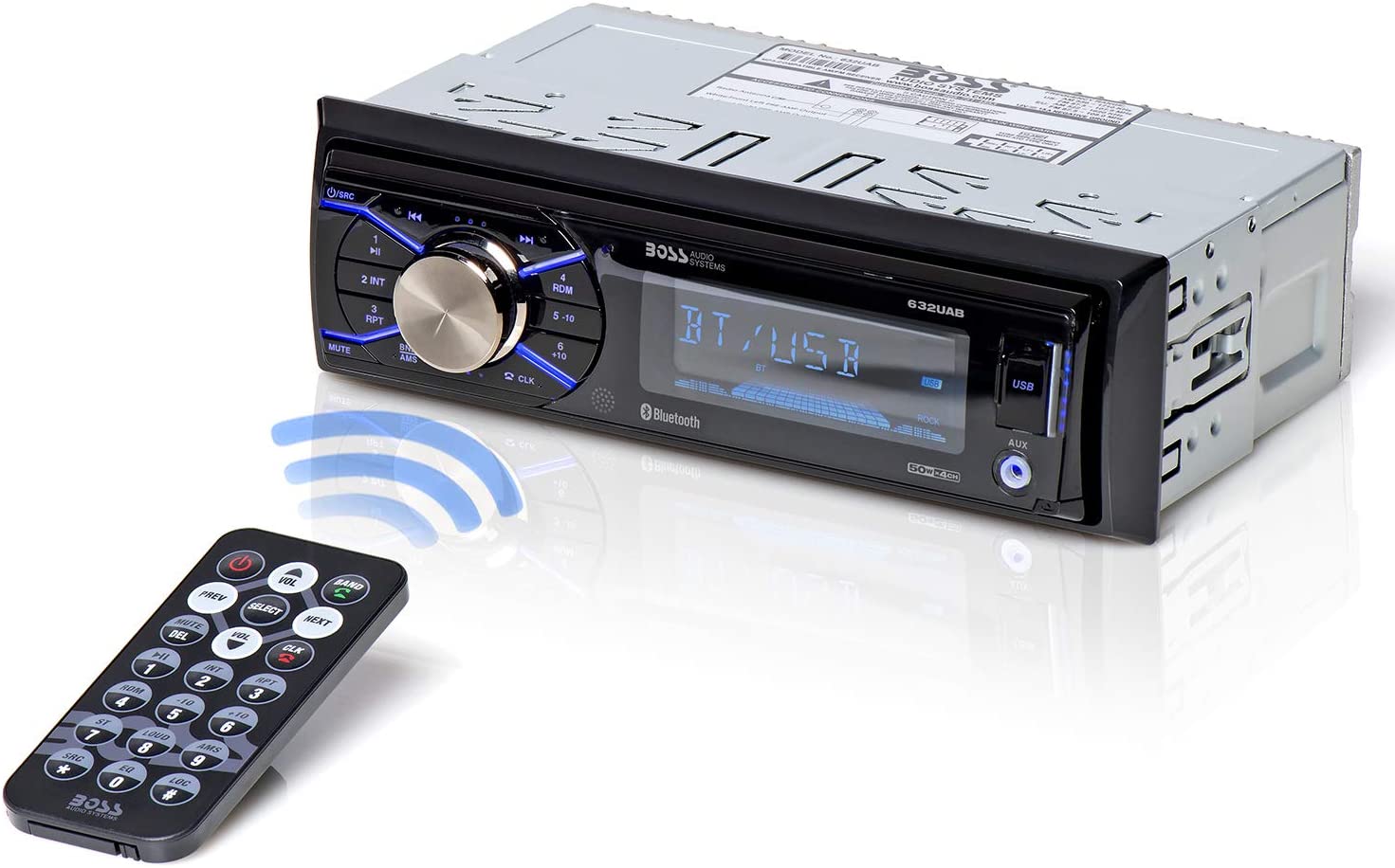 BOSS Audio Systems 632UAB Multimedia Car Stereo - Single Din, Bluetooth Audio and Hands-Free Calling, Built-in Microphone, MP3 Player, USB Port, AUX Input, AM/FM Radio Receiver, Detachable Front Panel