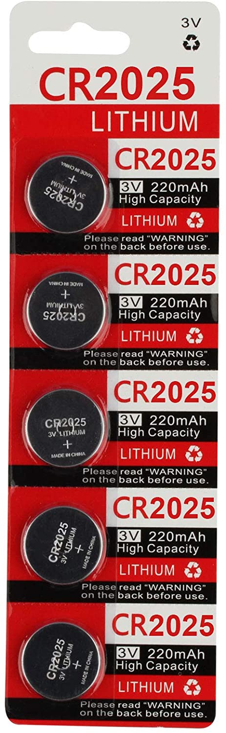 KeylessOption 2025 Battery Long Lasting 3v Lithium for Keyless Entry Remote Smart Key Fob Alarm Head Flip Keys CR2025 (5 Count)