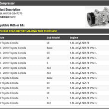 A/C Compressor - Compatible with 2009-2010 Toyota Corolla