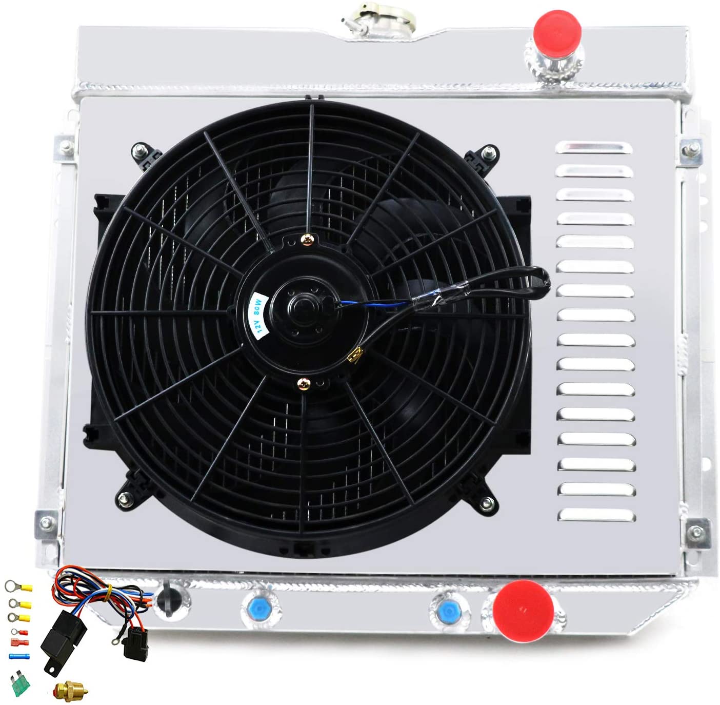 3 Row Aluminum Radiator+Shroud Fan+Relay For 1963-1969 Ford Fairlane/Ford Torino 68 69 AT
