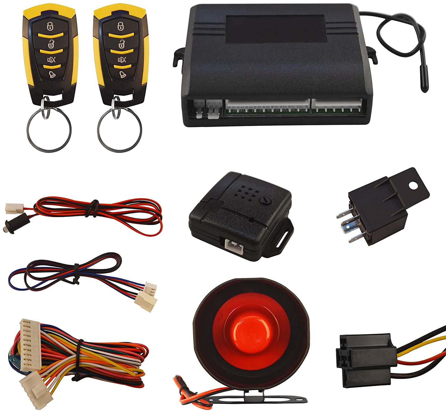 Car Security Alam Keyless Entry System with 2 Remote Controls & Siren Sensor, 12V Universal Remote Auto Door Lock/Unlock & Trunk Rlease