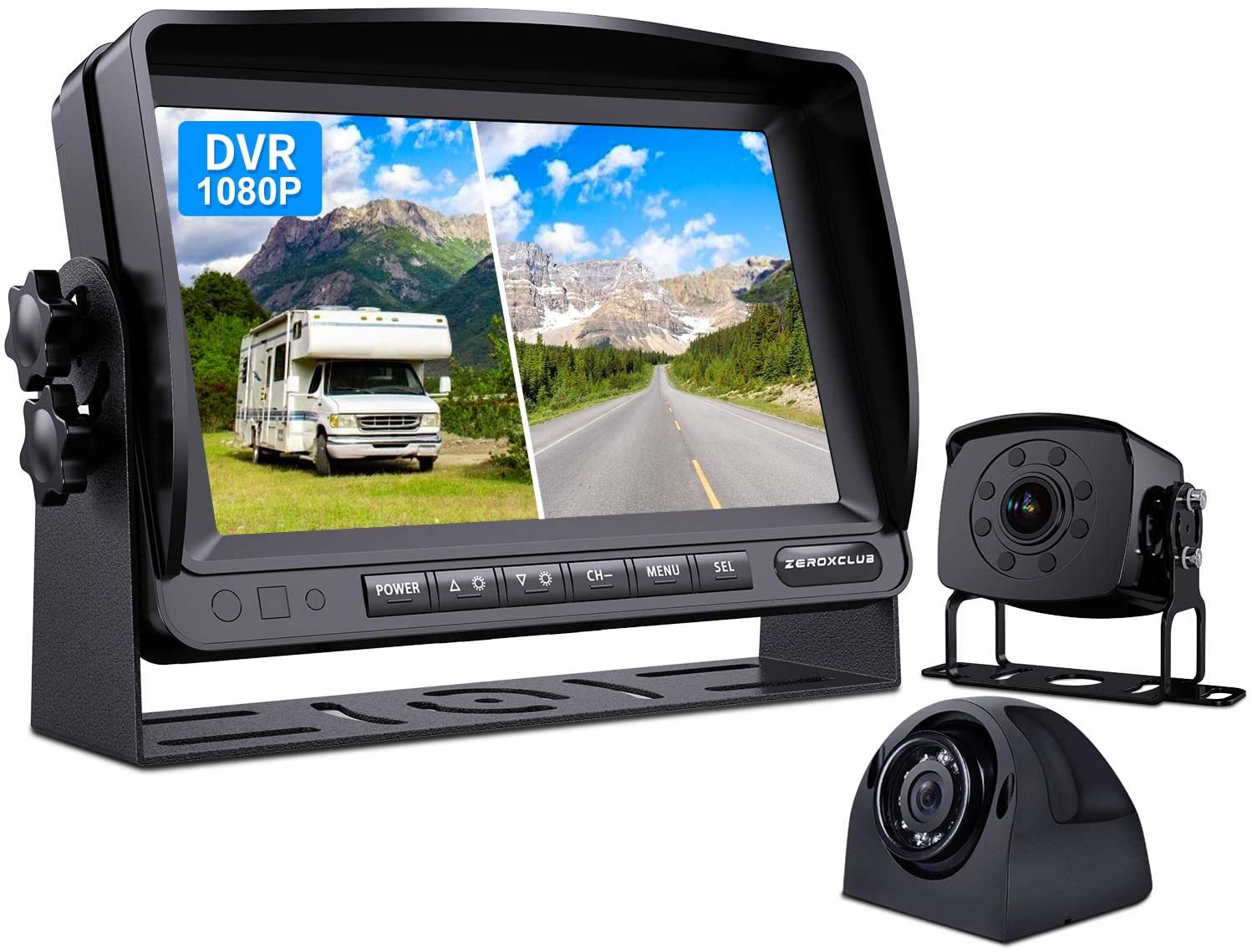 ZEROXCLUB Wired Backup Camera for Truck RV Trailer, FHD 1080p 7-inch Monitor with 2 Camera for Watching Blind Spot of Back and Side,for Long Vehicle Bus Lorry 5th Wheel (BC02)