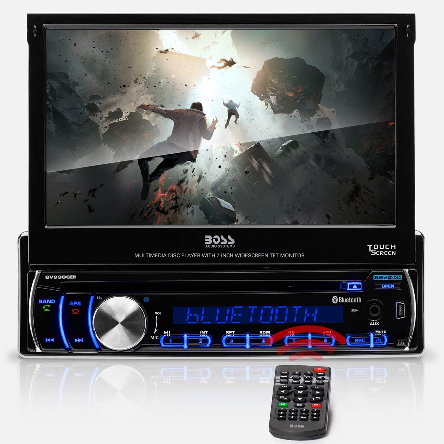 BOSS Audio Systems BV9986BI Car DVD Player - Single Din, 7 Inch Digital LCD, Bluetooth Audio and Hands-Free Calling, DVD, CD, MP3, USB, SD Aux-in, AM/FM Radio Receiver, Multi-Color Illumination
