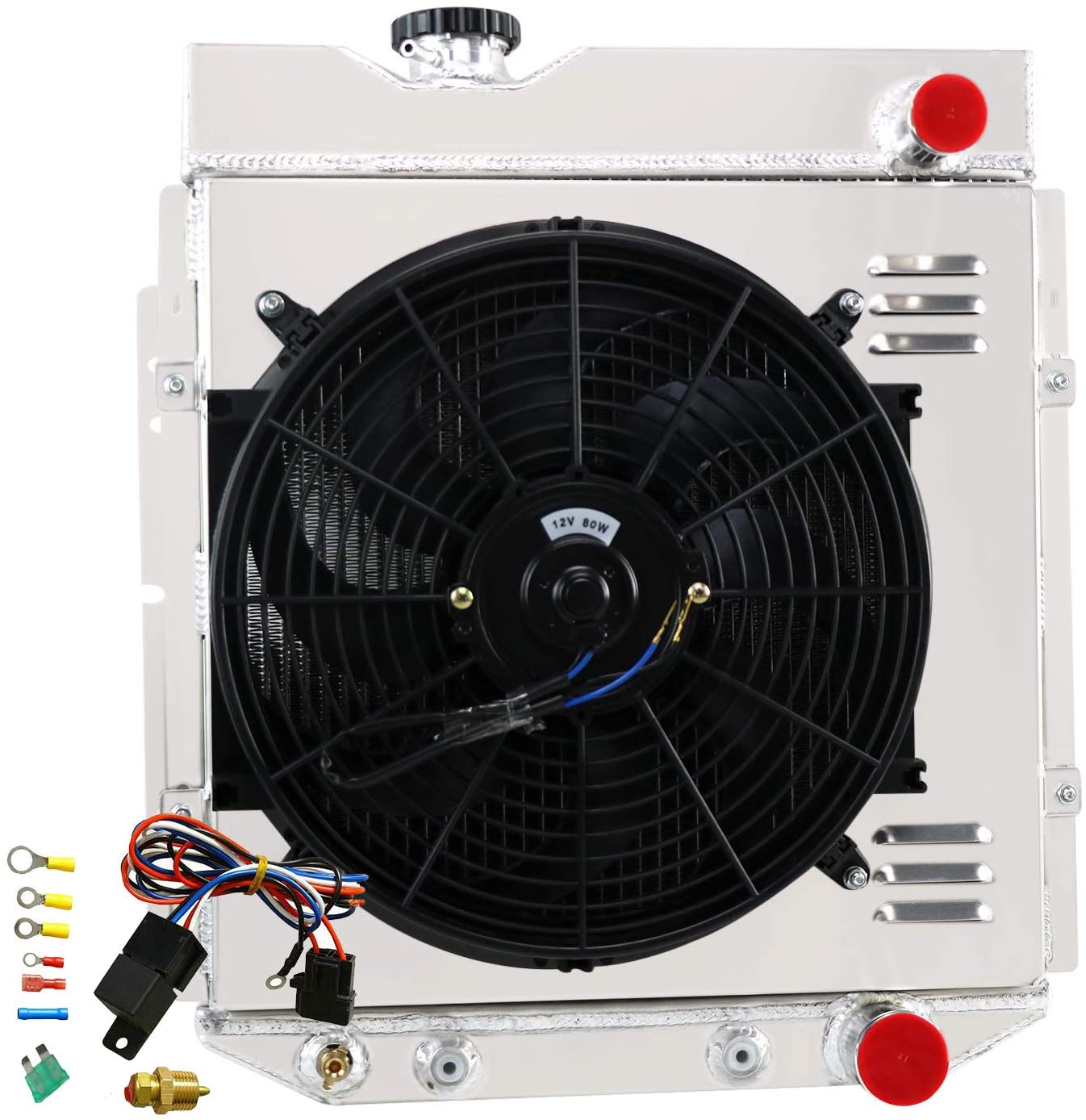 ALLOYWORKS 3 Row All Aluminum Radiator+Shroud Fan+Relay For 1964-1966 Ford Mustang /1963-1965 Falcon Comet AT/MT V8