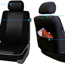 FH Group FH-FB063102 Pair Set Sports Fabric Car Seat Covers Solid Black, Airbag Compatible and Split Bench W. FH2033 Steering Wheel Cover and Seat Belt Pads- Fit Most Car, Truck, SUV, or Van