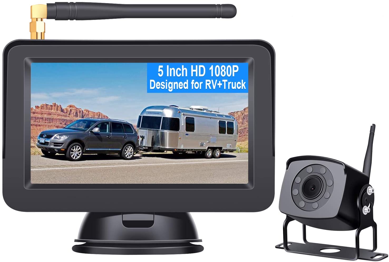 Leekooluu LK4 HD 1080P Digital Wireless Backup Camera System for RVs/Trucks/Trailers/Motorhomes with 5''Monitor Rear View System IR Night Vision IP69K Waterproof DIY Guide Lines Continuous/Reverse Use