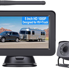 Leekooluu LK4 HD 1080P Digital Wireless Backup Camera System for RVs/Trucks/Trailers/Motorhomes with 5''Monitor Rear View System IR Night Vision IP69K Waterproof DIY Guide Lines Continuous/Reverse Use