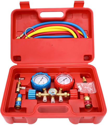 Mofeez Pro AC A/C Diagnostic Manifold Freon Gauge Set For R134A R12 R22 Refrigerants, with Couplers | ACME Adapter | Instructions