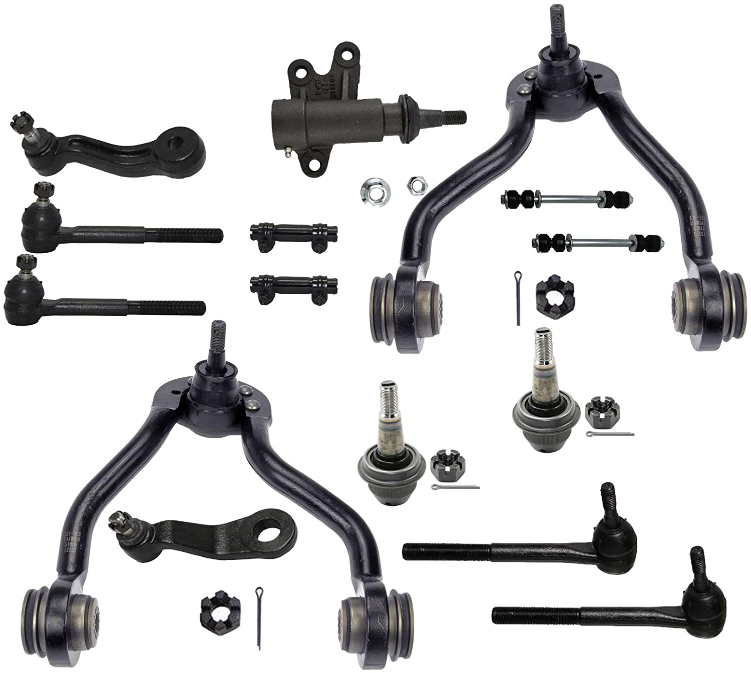 Detroit Axle - 15PC Front Upper Control Arm w/Ball Joint, Sway Bar, Inner Outer Tie Rod Kit for 1995-1999 Escalade K1500 K1500 Suburban Yukon Tahoe - 4WD Stamped Steel Lower Control Arms Models