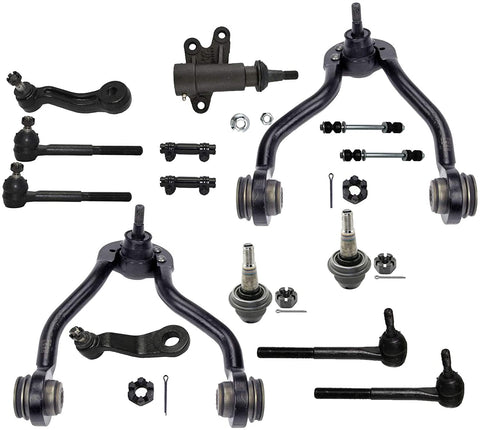 Detroit Axle - 15PC Front Upper Control Arm w/Ball Joint, Sway Bar, Inner Outer Tie Rod Kit for 1995-1999 Escalade K1500 K1500 Suburban Yukon Tahoe - 4WD Stamped Steel Lower Control Arms Models