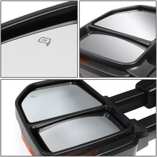 Pair Black Power Heated Amber LED Turn Signal Telescoping Side Towing Mirror Replacement for Ford Super Duty 08-16