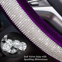 Alusbell Crystal Diamond Steering Wheel Cover Soft Velvet Feel Bling Steering Wheel Cover for Women Universal 15 inch Plush Wheel Cover for Escape Fusion Focus Accord Prius Rav4 Purple