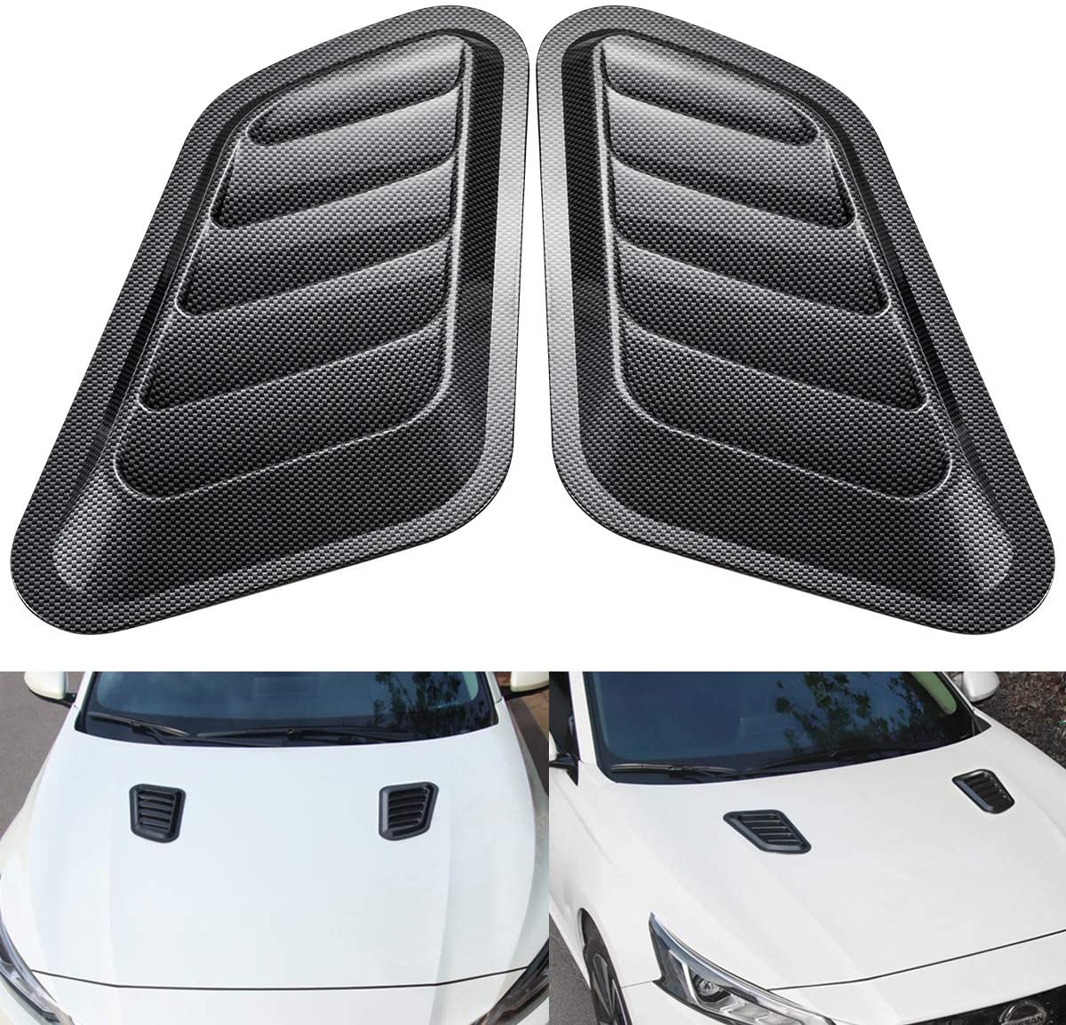 KATUR 1 Pair Universal Car ABS Decorative Air Flow Intake Scoop Turbo Bonnet Vent Cover Hood (Carbon Fiber)