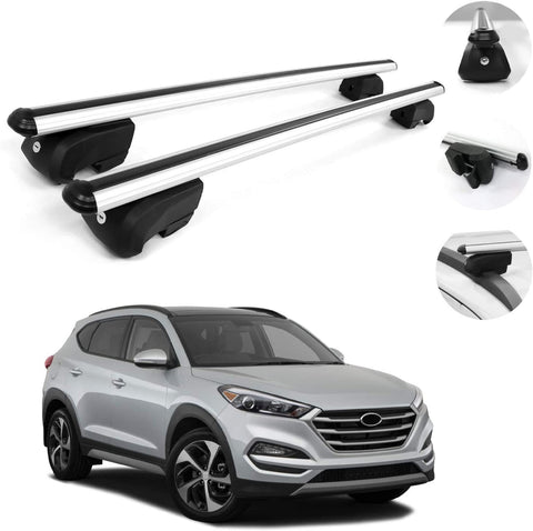 OMAC Automotive Exterior Accessories Roof Rack Crossbars | Aluminum Silver Roof Top Cargo Racks | Luggage Ski Kayak Bike Carriers Set 2 Pcs | Fits Hyundai Tucson 2016-2021