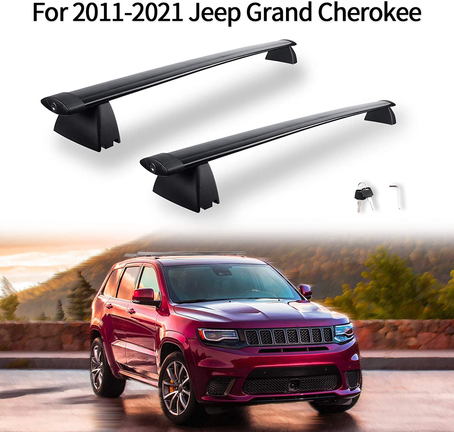 Cross Bars Roof Rack Compatible for 2011-2021 Jeep Grand Cherokee Aluminum ABS Cargo Carrier Kayak Rooftop Luggage Crossbar Max Load 155 LBS