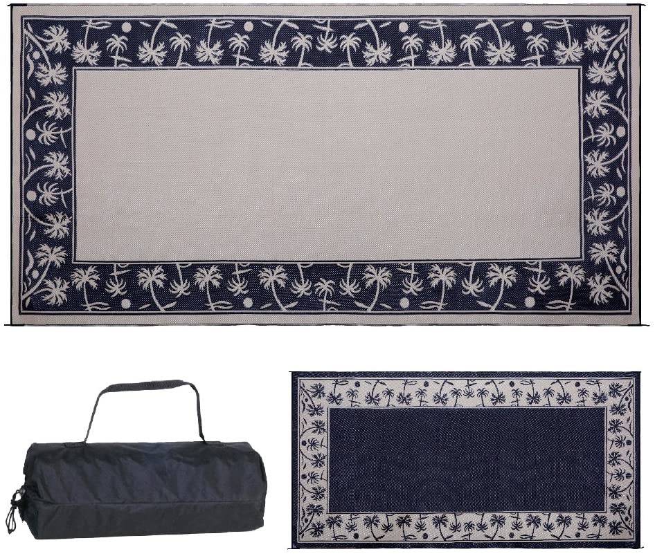 Reversible Mats 209181 Outdoor Patio / RV Camping Mat - Palm Tree (Black/Beige, 9-Feet x 18-Feet)