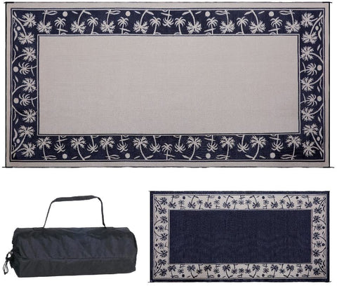 Reversible Mats 209181 Outdoor Patio / RV Camping Mat - Palm Tree (Black/Beige, 9-Feet x 18-Feet)