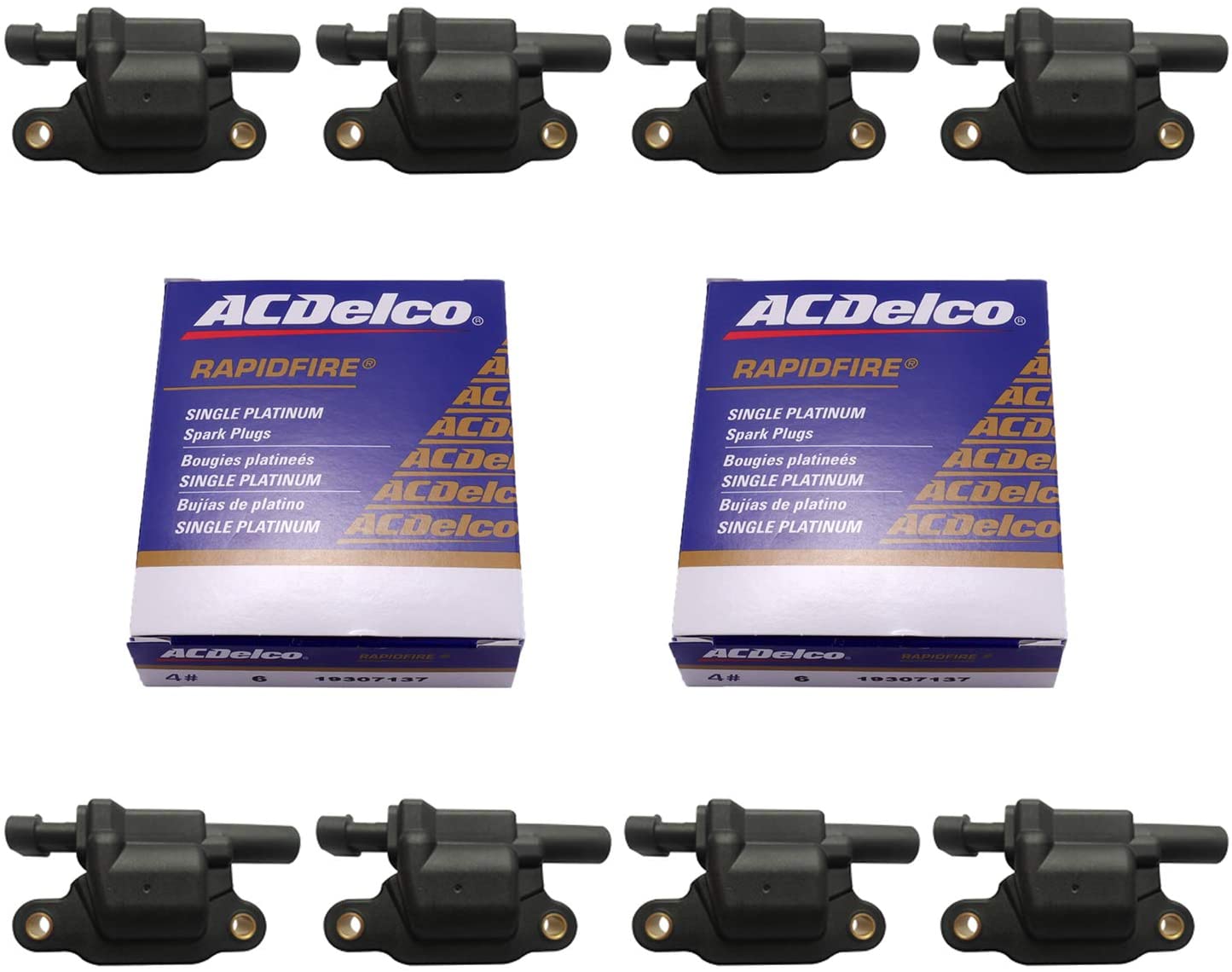 MAS 8 Pcs Square Ignition Coil and OEM Platinum spark plugs Compatible with Cadillac Chevy GMC Pontiac G8 Grand Prix H3 Tahoe Yukon Silverado Impala Trailblazer Avalanche 5.3L 6.0L V8