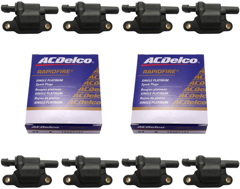 MAS 8 Pcs Square Ignition Coil and OEM Platinum spark plugs Compatible with Cadillac Chevy GMC Pontiac G8 Grand Prix H3 Tahoe Yukon Silverado Impala Trailblazer Avalanche 5.3L 6.0L V8