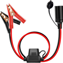 Nilight 10026W Cord Plug Socket Clamp 4.9FT / 1.5m 16 AWG Clip-On and Female Cigarette Lighter Adapter Car Battery Extension Charge Cable with 15A Fuse,2 Years Warranty