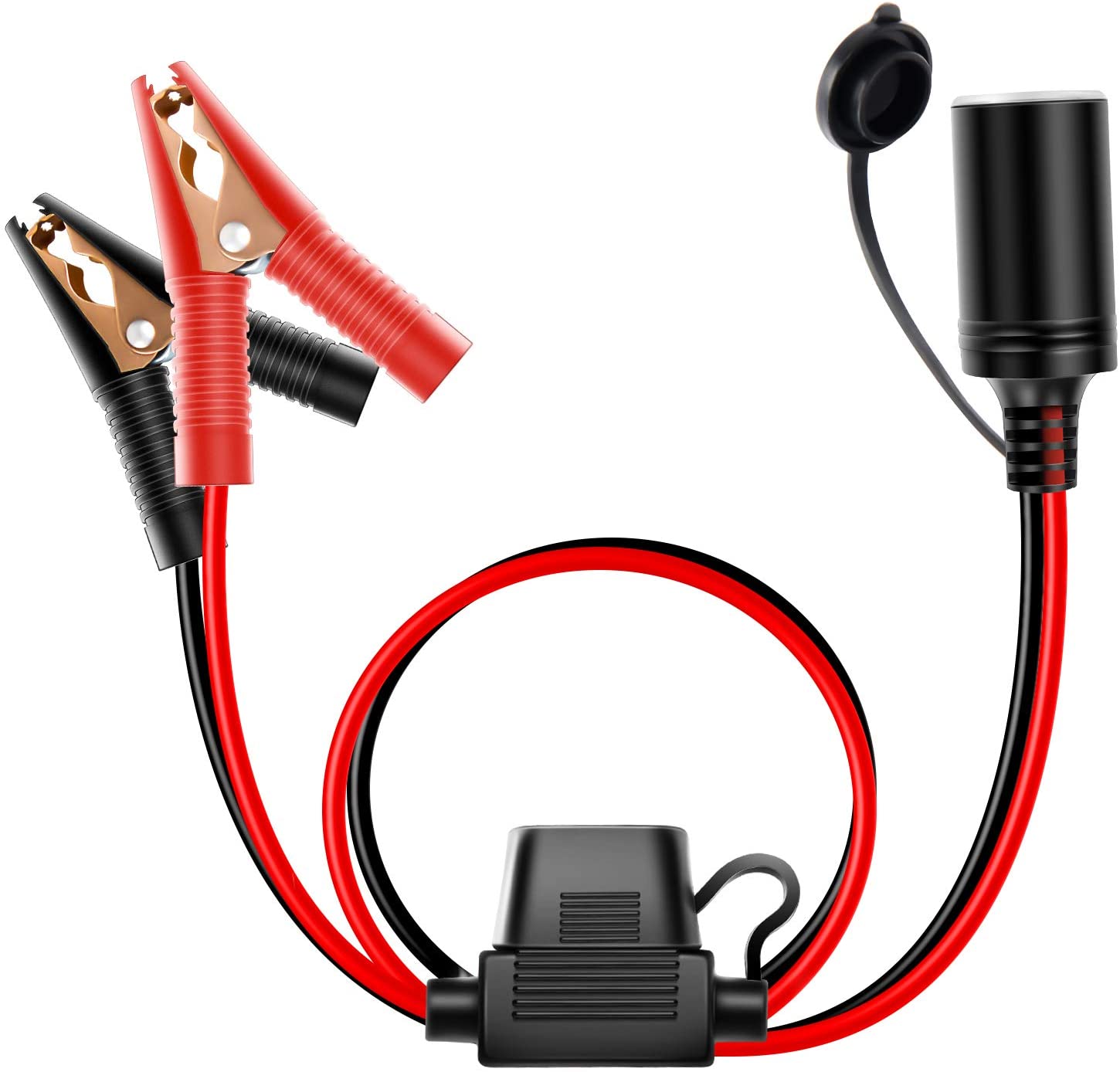 Nilight 10026W Cord Plug Socket Clamp 4.9FT / 1.5m 16 AWG Clip-On and Female Cigarette Lighter Adapter Car Battery Extension Charge Cable with 15A Fuse,2 Years Warranty (Extension Cord Plug Socket)