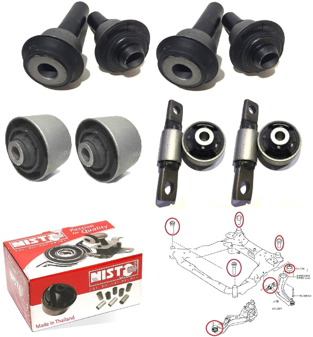 Cradle Subframe Crossmember Rear Trailing Front Lower Control Arm Bushing For 2007-2018 Nissan Rogue