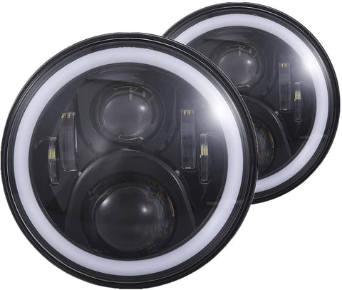 H6024 7 inches Black Led Daymaker Headlight with White Halo and Amber Turn Signal fit for Wrangler JK LJ TJ CJ Hummber H1 H2 Land Rover Defender and More, Pack of 2