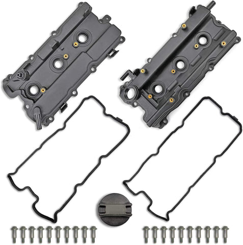 Engine Valve Cover Set with Bolts & Oil Cap & Gaskets & Spark Plug Tube Seals & PCV Valve Compatible with 2002-2009 Nissan Altima Maxima Murano Quest Infiniti I35 VQ35DE V6 3.5L Part# 264-984 265-985