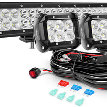 Nilight 20Inch 126W Spot Flood Combo Led Off Road Led Light Bar 2PCS 18w 4Inch Flood LED Pods With 16AWG Wiring Harness Kit-2 Lead, 2 Years Warranty (126w +18w +Wiring Harness)