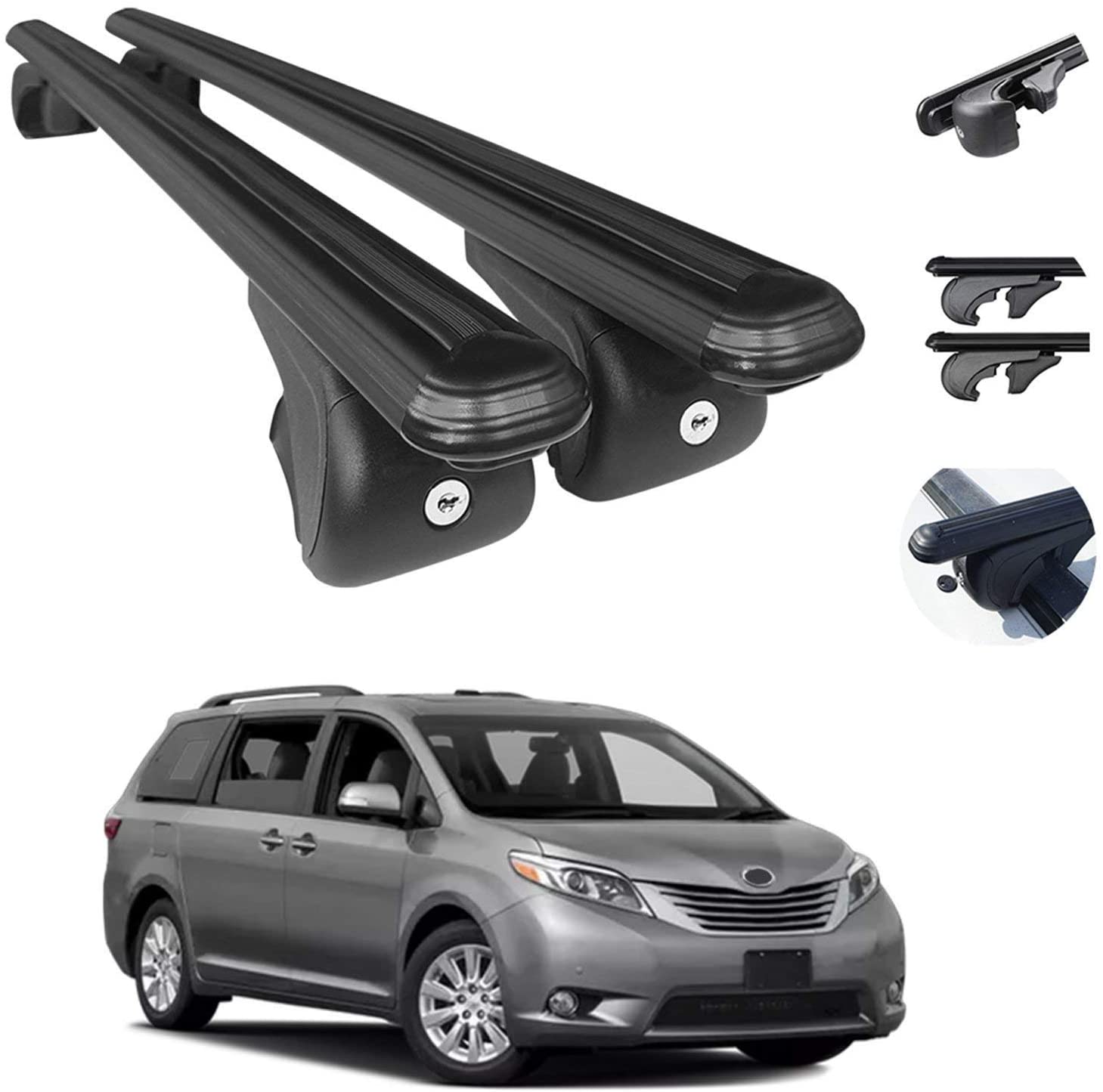 Roof Racks Lockable Cross Bars Carrier Cargo Racks Rail Aluminium Black Set 2 Pcs. for Toyota Sienna XL30 2011-2021 with TUV CERT