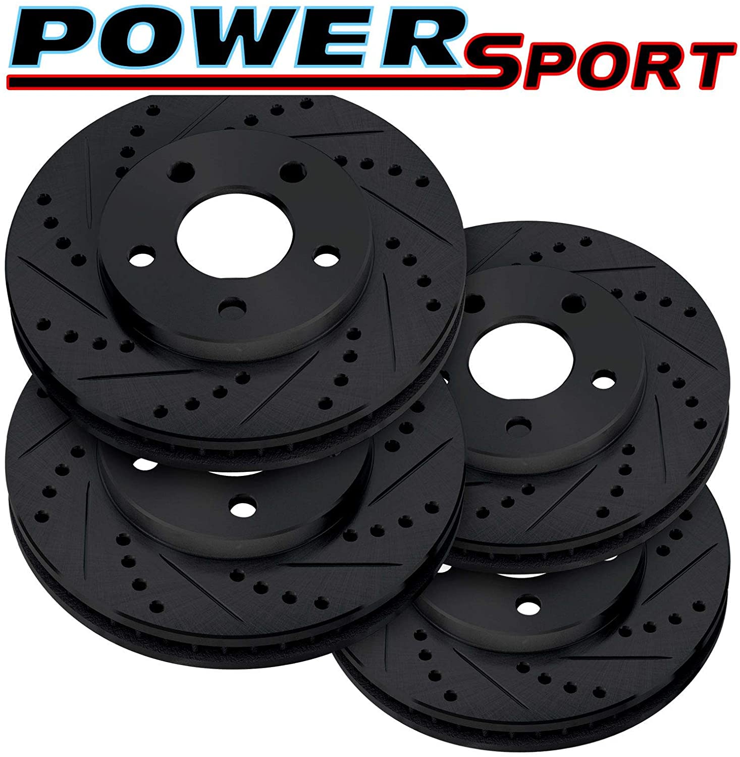 Fit 2004-2017 Nissan Quest PowerSport Black Full Kit Drill/Slot Brake Rotors Kit