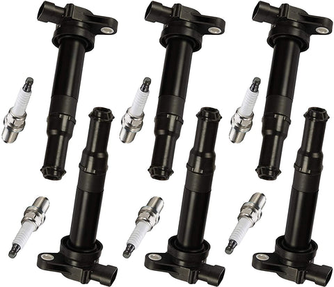 ENA Ignition Coil and Spark Plug Set of 6 Compatible with 2007-2009 Hyundai Santa Fe 2.7L V6 & 2006 Kia Optima 2.7L V6 UF554
