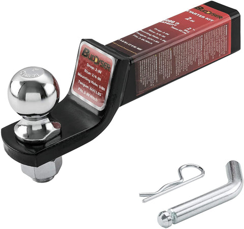 BUDDYSER 62003 Hollow Shank Tow Hitch with 2 inches Hook Trailer Hitch Ball Mount, Black, for Tow Hitch Receiver,with pin and Clip, 6000lbs
