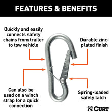 CURT 81266 Snap Hook Trailer Safety Chain Hook Carabiner Clip, 3/8-Inch Diameter, 2,000 lbs