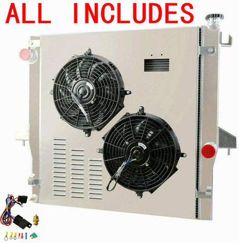 ALLOYWORKS 2 Row all Aluminum Radiator+Shroud Fan+Thermostat For 2003-2009 Dodge Ram 2500 3500 5.9L 6.7L l6