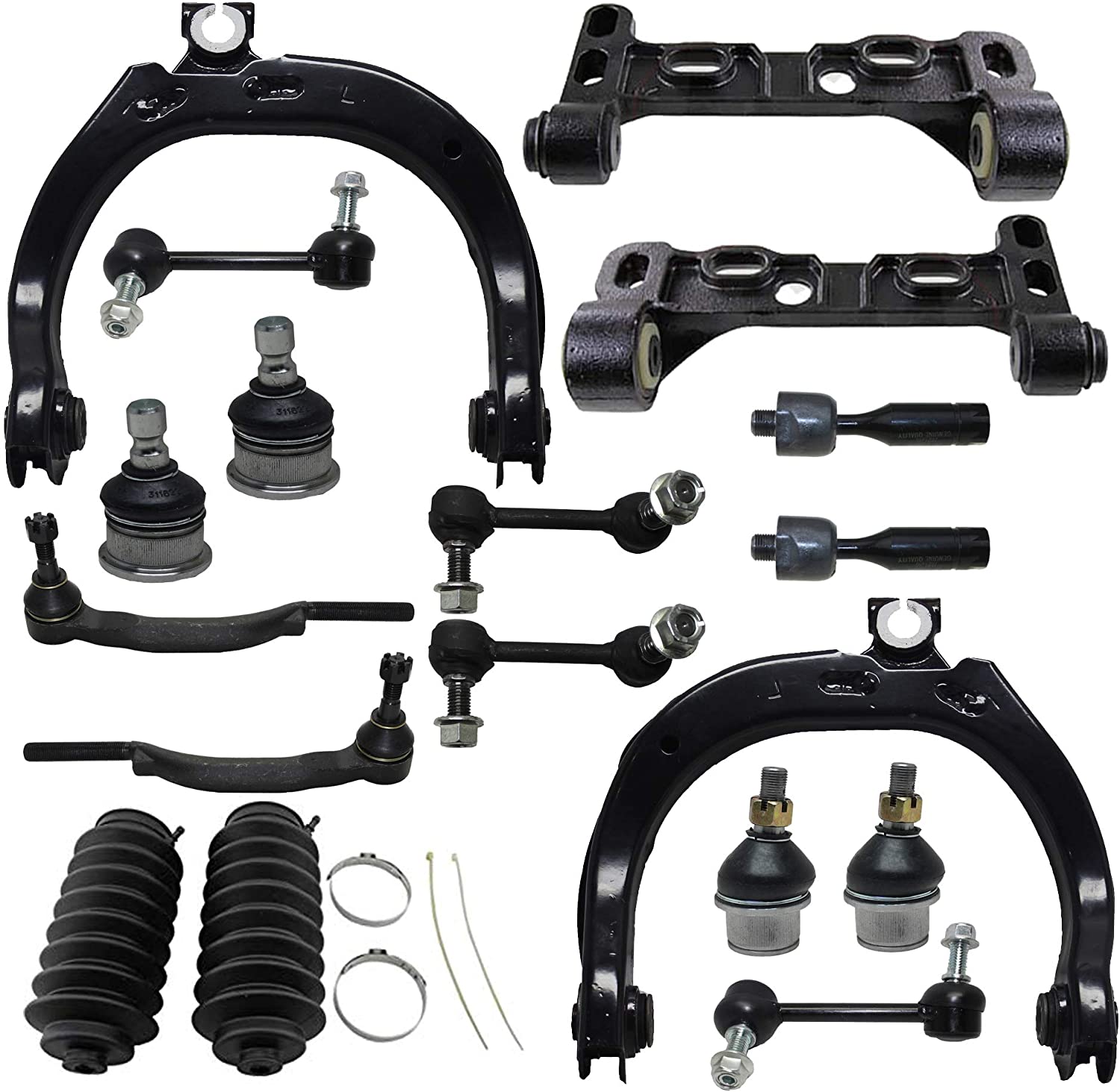 Detroit Axle - 18PC Front Upper and Lower Control Arms w/Ball Joint, Sway Bar, Inner and Outer Tie Rod Kit for 2004-2007 Chevy Trailblazer/Buick Rainier/GMC Envoy/Isuzu Ascender