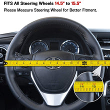 BDK Genuine Leather Car Steering Wheel Cover 14.5"-15.5" (Medium/Black) - Universal Fit, Easy Installation