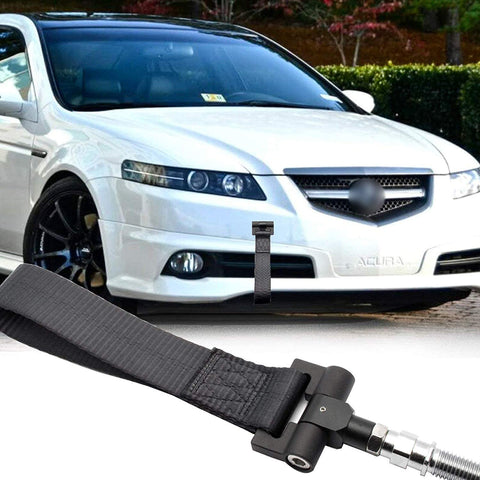Xotic Tech Black JDM Sporty Tow Hook Adapter with Towing Strap for Honda Fit Acura TL