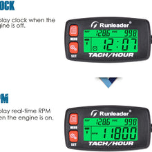 Runleader Hour Meter Tachometer,Maintenance Reminder,Alert RPM,Backlit Display,Initial Hours Setting,Battery Replaceable,Use for ZTR Mower Generator Marine ATV and Gas Powered Device. (Button-Blue)