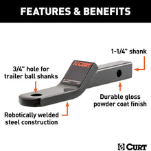 CURT 45503 Class 2 Trailer Hitch Ball Mount, Fits 1-1/4-Inch Receiver, 3,500 lbs, 3/4-Inch Hole, 1-Inch Drop, 3/8-Inch Rise