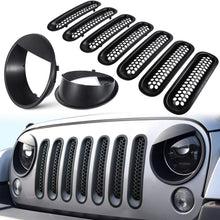 E-cowlboy Front Grille Mesh Inserts & Headlight Cover for Jeep Wrangler JK JKU 2007-2017【Upgrade Matte Black Clip-on Version】