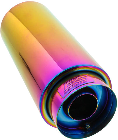 DC Sports EX-5022 Performance Bolt-On Resonated Exhaust Muffler with Clamps and Adapters for Universal Fitment on Most Cars, Sedans, and Trucks - Chameleon Anodized