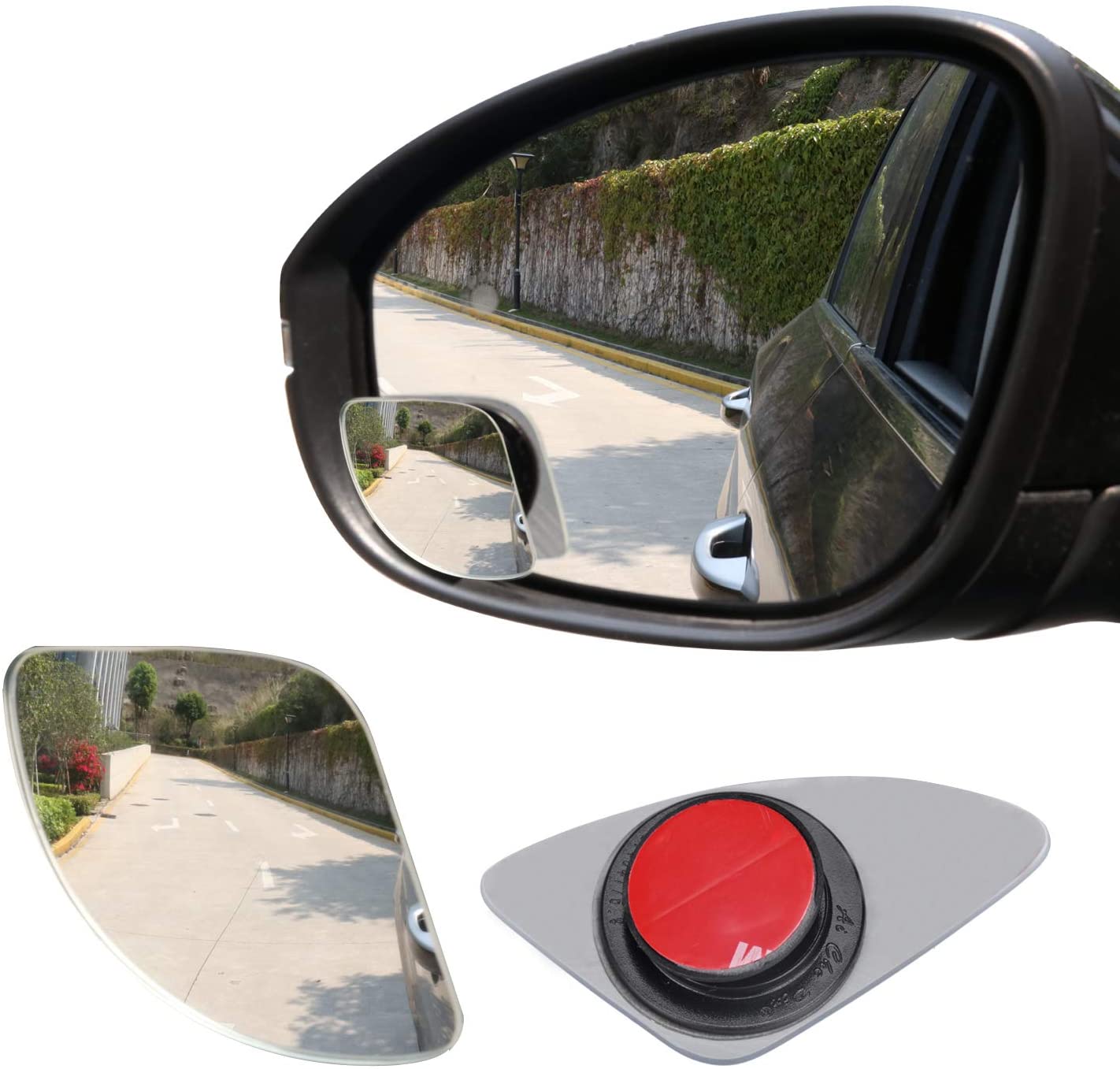 LivTee Blind Spot Mirror,Asymmetric Fan Shaped HD Glass Frameless Convex Rear View Mirror with wide angle Adjustable Stick for Cars SUV and Trucks, Pack of 2