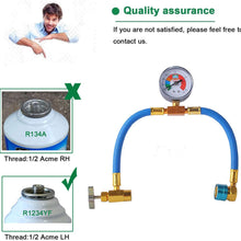 R1234YF Refrigerant Charge Hose Kit, R-1234YF AC refrigerant Can Hose with Gauge, 1/2 Acme LH Can Opener Tap And R1234YF Low Side Adapter