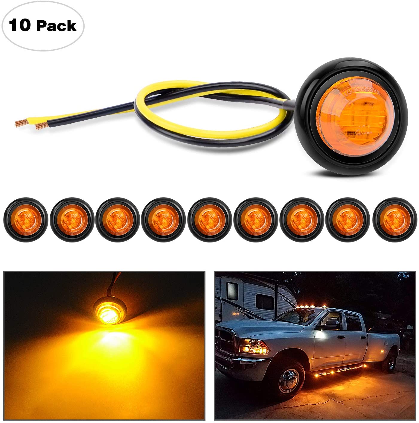 Nilight TL-03 10 PCS 3/4” Round Clearance LED Front Rear Side Indicator Bullet Marker Light for Truck RV Car Bus Trailer Van Caravan Boat (12V, Amber), 2 Years Warranty