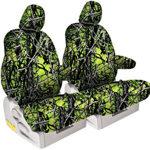 Front Seats: ShearComfort Custom Moon Shine Seat Covers for Toyota Corolla (2020-2020) in Toxic Camo Solid for Sport Buckets w/Adjustable Headrests (Hatchback Only)