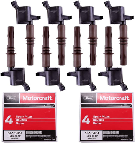 MAS Ignition Coils DG521 and Motorcraft SP-509 Spark Plugs compatible with Ford Expedition F-150 Super Duty F-250 F-350 F-450 F-550 F-350 F53 4.6L 5.4L 6.8L C1659 DG521 8L3Z-12029-A