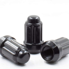 Wheel Accessories Parts Set of 20 Black 1.38" Long Car Lug Nut Closed End Bulge Acorn Spline Lug Nuts Cone Seat Locking with Key (M12x1.50 with Valve Stems)