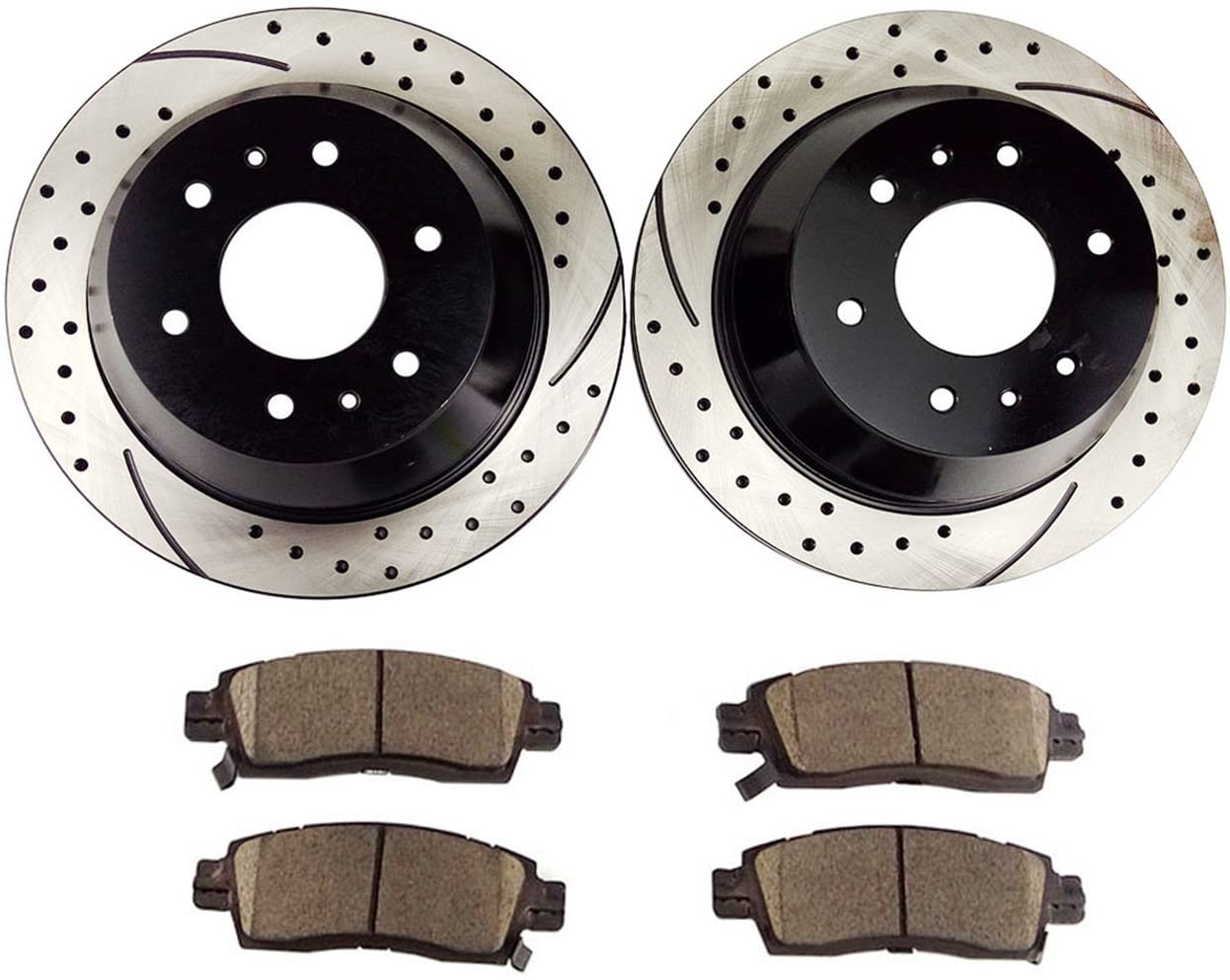 Atmansta QPD10033 Rear Brake kit with Drilled/Slotted Rotors and Ceramic Brake pads for Buick Chevrolet GMC Isuzu Oldsmobile Saab
